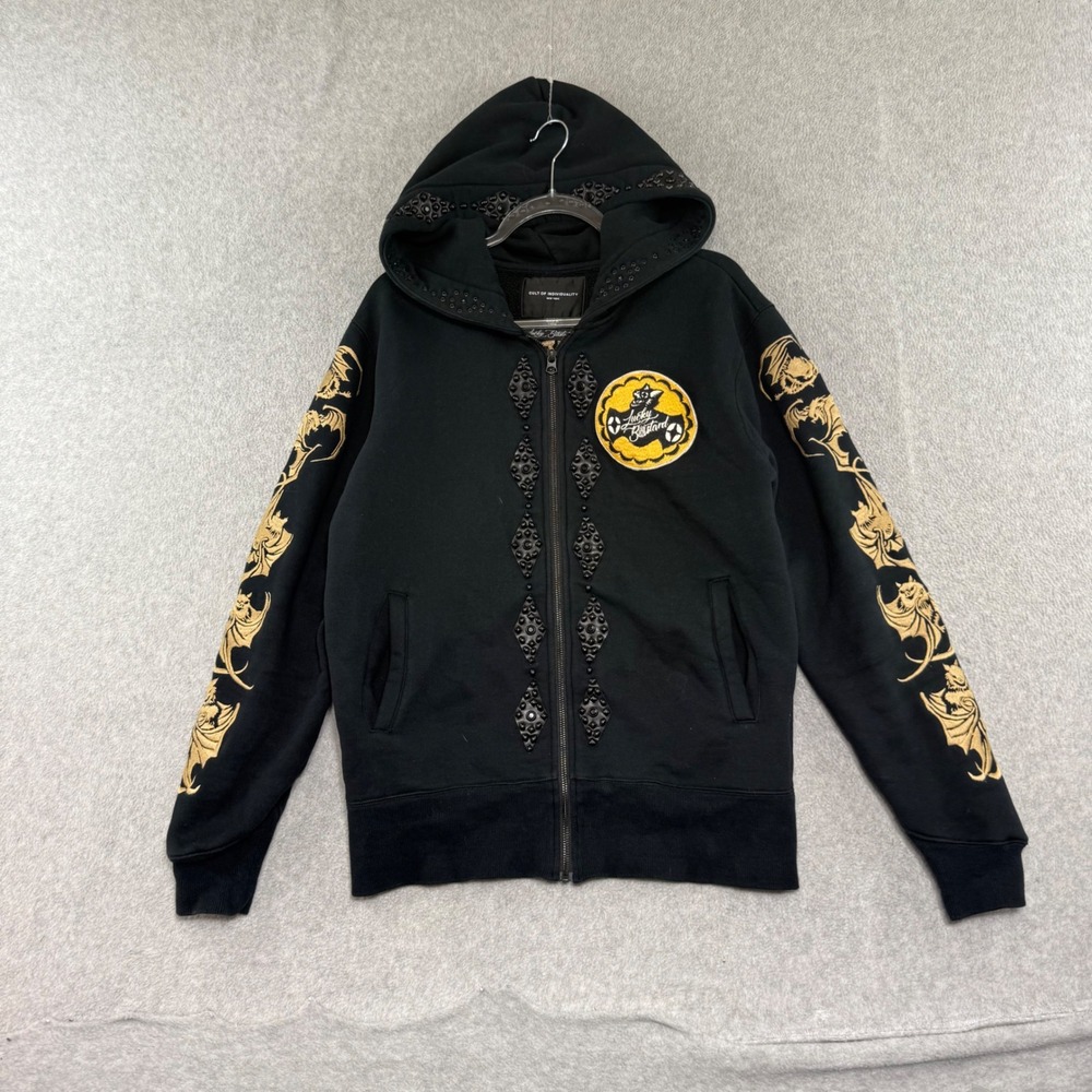 Cult of Individuality Zip Hoodie Mens M Black Lucky Bastard Studded Dragon
